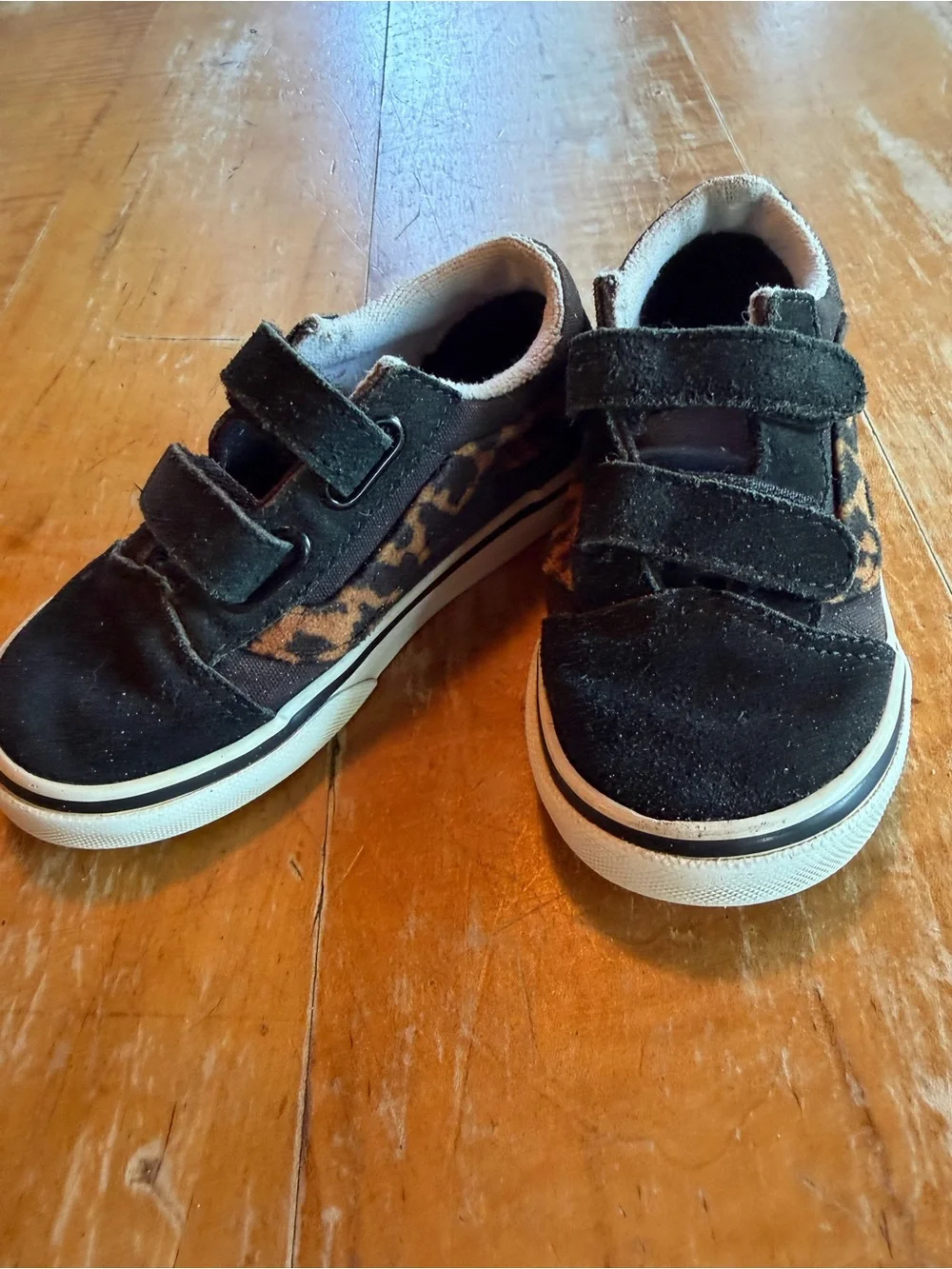 Vans Kids Black Sneakers with Leopard Accent
